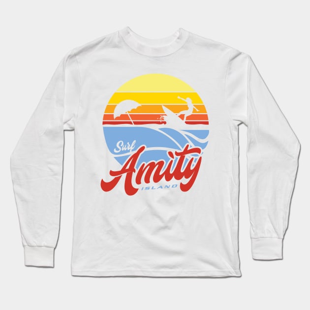 Surf Amity Island Long Sleeve T-Shirt by MindsparkCreative